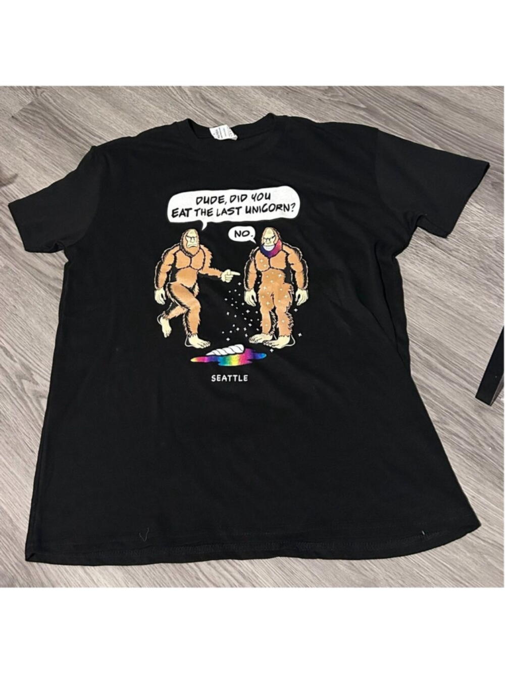 Seattle Bigfoot Unicorn Funny Graphic Tee Youth Large Sasquatch Shirt